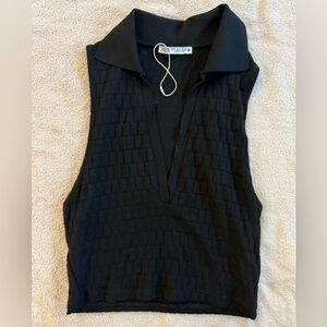 Zara Textured Black Collared Top